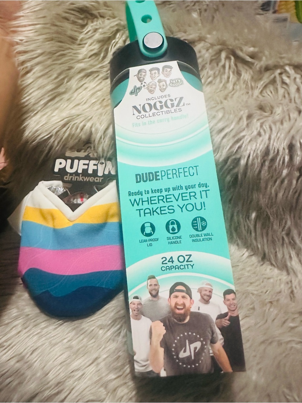 Dude Perfect✨🩵💙⭐️Puffin 24oz Teal Travel Tumbler with Silicone Handle and Charms
